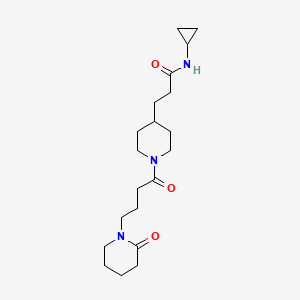 molecular formula C20H33N3O3 B4210759 N-cyclopropyl-3-{1-[4-(2-oxo-1-piperidinyl)butanoyl]-4-piperidinyl}propanamide 