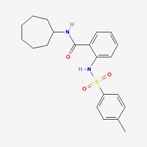 molecular formula C21H26N2O3S B4210839 N-cycloheptyl-2-{[(4-methylphenyl)sulfonyl]amino}benzamide 