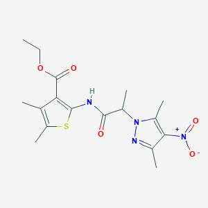 molecular formula C17H22N4O5S B4211535 Ethyl 2-[2-(3,5-dimethyl-4-nitropyrazol-1-yl)propanoylamino]-4,5-dimethylthiophene-3-carboxylate 