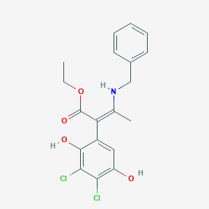molecular formula C19H19Cl2NO4 B421165 ethyl 3-(benzylamino)-2-(3,4-dichloro-2,5-dihydroxyphenyl)-2-butenoate 