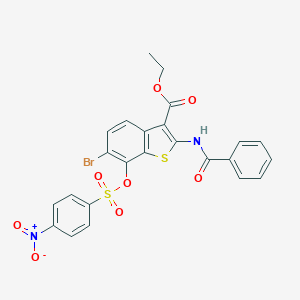 molecular formula C24H17BrN2O8S2 B421218 ETHYL 2-BENZAMIDO-6-BROMO-7-[(4-NITROBENZENESULFONYL)OXY]-1-BENZOTHIOPHENE-3-CARBOXYLATE 