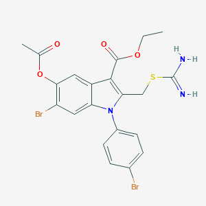 molecular formula C21H19Br2N3O4S B421320 ethyl 5-(acetyloxy)-2-({[amino(imino)methyl]sulfanyl}methyl)-6-bromo-1-(4-bromophenyl)-1H-indole-3-carboxylate 