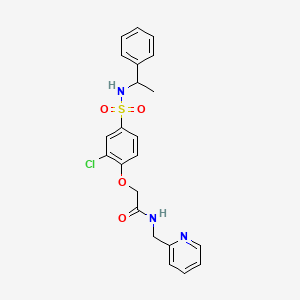molecular formula C22H22ClN3O4S B4213258 2-[2-chloro-4-(1-phenylethylsulfamoyl)phenoxy]-N-(pyridin-2-ylmethyl)acetamide 