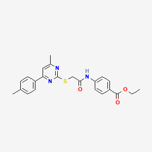 molecular formula C23H23N3O3S B4213392 ethyl 4-[({[4-methyl-6-(4-methylphenyl)-2-pyrimidinyl]thio}acetyl)amino]benzoate 