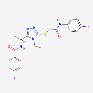 molecular formula C21H21FIN5O2S B4213427 N-[1-[4-ethyl-5-[2-(4-iodoanilino)-2-oxoethyl]sulfanyl-1,2,4-triazol-3-yl]ethyl]-4-fluorobenzamide 