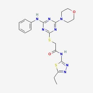 molecular formula C19H22N8O2S2 B4213455 2-{[4-anilino-6-(4-morpholinyl)-1,3,5-triazin-2-yl]thio}-N-(5-ethyl-1,3,4-thiadiazol-2-yl)acetamide 