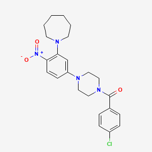 molecular formula C23H27ClN4O3 B4213482 1-{5-[4-(4-chlorobenzoyl)-1-piperazinyl]-2-nitrophenyl}azepane 