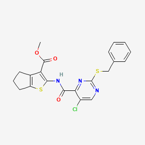molecular formula C21H18ClN3O3S2 B4213608 methyl 2-({[2-(benzylthio)-5-chloro-4-pyrimidinyl]carbonyl}amino)-5,6-dihydro-4H-cyclopenta[b]thiophene-3-carboxylate 