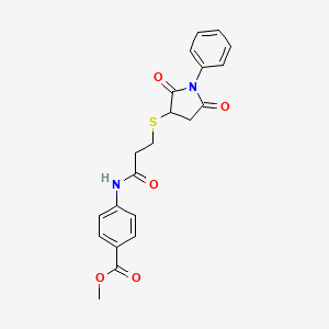 molecular formula C21H20N2O5S B4213920 Methyl 4-[3-(2,5-dioxo-1-phenylpyrrolidin-3-yl)sulfanylpropanoylamino]benzoate 