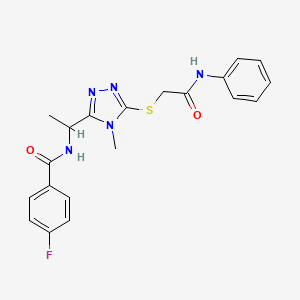 molecular formula C20H20FN5O2S B4213929 N-[1-[5-(2-anilino-2-oxoethyl)sulfanyl-4-methyl-1,2,4-triazol-3-yl]ethyl]-4-fluorobenzamide 