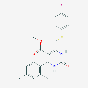 molecular formula C21H21FN2O3S B4213973 Methyl 4-(2,4-dimethylphenyl)-6-{[(4-fluorophenyl)sulfanyl]methyl}-2-oxo-1,2,3,4-tetrahydropyrimidine-5-carboxylate 