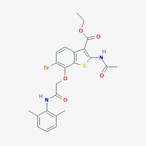 molecular formula C23H23BrN2O5S B421478 ETHYL 6-BROMO-7-{[(2,6-DIMETHYLPHENYL)CARBAMOYL]METHOXY}-2-ACETAMIDO-1-BENZOTHIOPHENE-3-CARBOXYLATE 