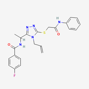 molecular formula C22H22FN5O2S B4214869 N-[1-[5-(2-anilino-2-oxoethyl)sulfanyl-4-prop-2-enyl-1,2,4-triazol-3-yl]ethyl]-4-fluorobenzamide 