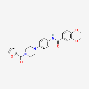 molecular formula C24H23N3O5 B4215345 N-{4-[4-(2-furoyl)-1-piperazinyl]phenyl}-2,3-dihydro-1,4-benzodioxine-6-carboxamide 