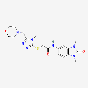 molecular formula C19H25N7O3S B4215453 N-(1,3-dimethyl-2-oxo-2,3-dihydro-1H-benzimidazol-5-yl)-2-{[4-methyl-5-(4-morpholinylmethyl)-4H-1,2,4-triazol-3-yl]thio}acetamide 