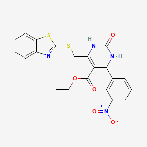 molecular formula C21H18N4O5S2 B4216028 Ethyl 6-[(1,3-benzothiazol-2-ylsulfanyl)methyl]-4-(3-nitrophenyl)-2-oxo-1,2,3,4-tetrahydropyrimidine-5-carboxylate 