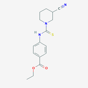 molecular formula C16H19N3O2S B4216355 Ethyl 4-{[(3-cyanopiperidin-1-yl)carbonothioyl]amino}benzoate 