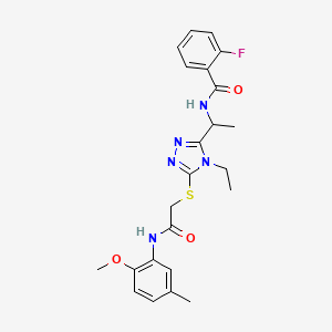 molecular formula C23H26FN5O3S B4217072 N-{1-[4-ethyl-5-({2-[(2-methoxy-5-methylphenyl)amino]-2-oxoethyl}sulfanyl)-4H-1,2,4-triazol-3-yl]ethyl}-2-fluorobenzamide 