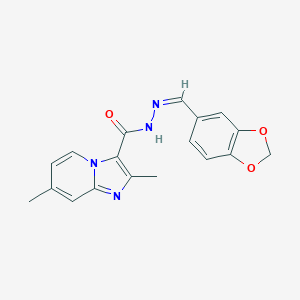 molecular formula C18H16N4O3 B421712 N-[(Z)-1,3-benzodioxol-5-ylmethylideneamino]-2,7-dimethylimidazo[1,2-a]pyridine-3-carboxamide CAS No. 352555-85-2