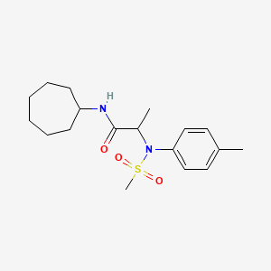 molecular formula C18H28N2O3S B4217465 N-cycloheptyl-2-(4-methyl-N-methylsulfonylanilino)propanamide 