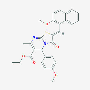 molecular formula C29H26N2O5S B421752 ETHYL (2Z)-2-[(2-METHOXYNAPHTHALEN-1-YL)METHYLIDENE]-5-(4-METHOXYPHENYL)-7-METHYL-3-OXO-2H,3H,5H-[1,3]THIAZOLO[3,2-A]PYRIMIDINE-6-CARBOXYLATE 