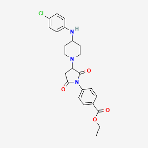 molecular formula C24H26ClN3O4 B4217552 Ethyl 4-(3-{4-[(4-chlorophenyl)amino]piperidin-1-yl}-2,5-dioxopyrrolidin-1-yl)benzoate 