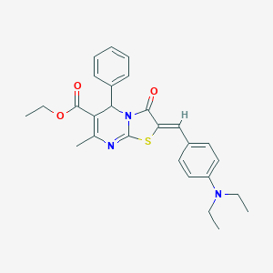 molecular formula C27H29N3O3S B421756 ETHYL (2Z)-2-{[4-(DIETHYLAMINO)PHENYL]METHYLIDENE}-7-METHYL-3-OXO-5-PHENYL-2H,3H,5H-[1,3]THIAZOLO[3,2-A]PYRIMIDINE-6-CARBOXYLATE 