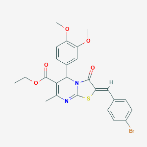 molecular formula C25H23BrN2O5S B421765 ETHYL (2Z)-2-[(4-BROMOPHENYL)METHYLIDENE]-5-(3,4-DIMETHOXYPHENYL)-7-METHYL-3-OXO-2H,3H,5H-[1,3]THIAZOLO[3,2-A]PYRIMIDINE-6-CARBOXYLATE 