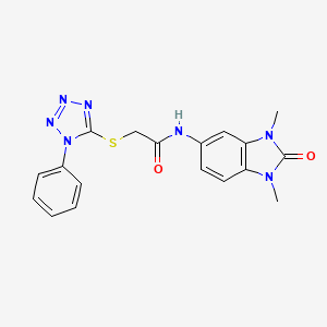 molecular formula C18H17N7O2S B4217674 N-(1,3-dimethyl-2-oxo-2,3-dihydro-1H-benzimidazol-5-yl)-2-[(1-phenyl-1H-tetrazol-5-yl)sulfanyl]acetamide 