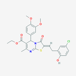 molecular formula C26H25ClN2O6S B421791 ETHYL (2Z)-2-[2-(5-CHLORO-2-HYDROXYPHENYL)ETHYLIDENE]-5-(3,4-DIMETHOXYPHENYL)-7-METHYL-3-OXO-2H,3H,5H-[1,3]THIAZOLO[3,2-A]PYRIMIDINE-6-CARBOXYLATE 
