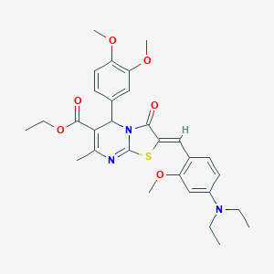 molecular formula C30H35N3O6S B421795 ETHYL (2Z)-2-{[4-(DIETHYLAMINO)-2-METHOXYPHENYL]METHYLIDENE}-5-(3,4-DIMETHOXYPHENYL)-7-METHYL-3-OXO-2H,3H,5H-[1,3]THIAZOLO[3,2-A]PYRIMIDINE-6-CARBOXYLATE 