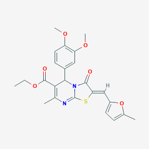 molecular formula C24H24N2O6S B421796 ETHYL (2Z)-5-(3,4-DIMETHOXYPHENYL)-7-METHYL-2-[(5-METHYLFURAN-2-YL)METHYLIDENE]-3-OXO-2H,3H,5H-[1,3]THIAZOLO[3,2-A]PYRIMIDINE-6-CARBOXYLATE 