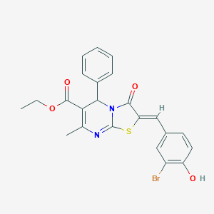 molecular formula C23H19BrN2O4S B421811 ETHYL (2Z)-2-[(3-BROMO-4-HYDROXYPHENYL)METHYLIDENE]-7-METHYL-3-OXO-5-PHENYL-2H,3H,5H-[1,3]THIAZOLO[3,2-A]PYRIMIDINE-6-CARBOXYLATE 