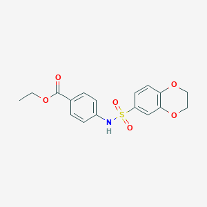 molecular formula C17H17NO6S B422066 ETHYL 4-(2,3-DIHYDRO-1,4-BENZODIOXINE-6-SULFONAMIDO)BENZOATE 