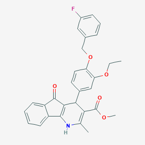 molecular formula C30H26FNO5 B422171 METHYL 4-{3-ETHOXY-4-[(3-FLUOROPHENYL)METHOXY]PHENYL}-2-METHYL-5-OXO-1H,4H,5H-INDENO[1,2-B]PYRIDINE-3-CARBOXYLATE 