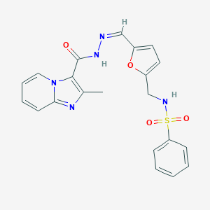 molecular formula C21H19N5O4S B422221 N-[(5-{2-[(2-methylimidazo[1,2-a]pyridin-3-yl)carbonyl]carbohydrazonoyl}-2-furyl)methyl]benzenesulfonamide 