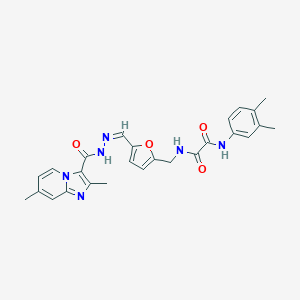 molecular formula C26H26N6O4 B422223 N~1~-[(5-{2-[(2,7-dimethylimidazo[1,2-a]pyridin-3-yl)carbonyl]carbohydrazonoyl}-2-furyl)methyl]-N~2~-(3,4-dimethylphenyl)ethanediamide 