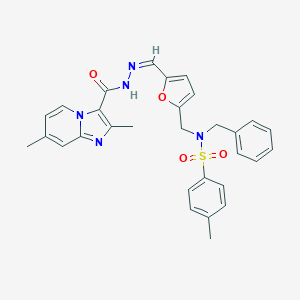 molecular formula C30H29N5O4S B422226 N-BENZYL-N-({5-[(Z)-[({2,7-DIMETHYLIMIDAZO[1,2-A]PYRIDIN-3-YL}FORMAMIDO)IMINO]METHYL]FURAN-2-YL}METHYL)-4-METHYLBENZENE-1-SULFONAMIDE 