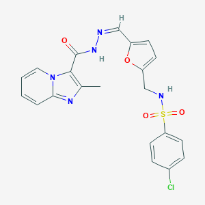 molecular formula C21H18ClN5O4S B422228 4-chloro-N-[(5-{2-[(2-methylimidazo[1,2-a]pyridin-3-yl)carbonyl]carbohydrazonoyl}-2-furyl)methyl]benzenesulfonamide 