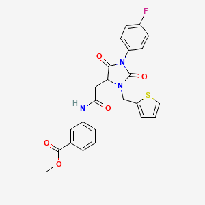 molecular formula C25H22FN3O5S B4222837 ETHYL 3-{2-[1-(4-FLUOROPHENYL)-2,5-DIOXO-3-[(THIOPHEN-2-YL)METHYL]IMIDAZOLIDIN-4-YL]ACETAMIDO}BENZOATE 