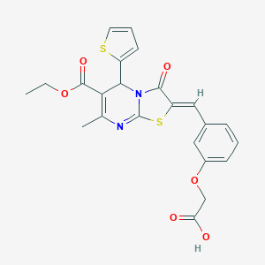 2-[3-[(Z)-(6-ethoxycarbonyl-7-methyl-3-oxo-5-thiophen-2-yl-5H-[1,3]thiazolo[3,2-a]pyrimidin-2-ylidene)methyl]phenoxy]acetic acid