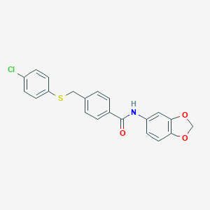 molecular formula C21H16ClNO3S B422315 N-(1,3-benzodioxol-5-yl)-4-[(4-chlorophenyl)sulfanylmethyl]benzamide 