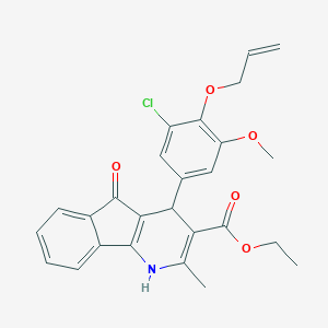 molecular formula C26H24ClNO5 B422327 ETHYL 4-[3-CHLORO-5-METHOXY-4-(PROP-2-EN-1-YLOXY)PHENYL]-2-METHYL-5-OXO-1H,4H,5H-INDENO[1,2-B]PYRIDINE-3-CARBOXYLATE 