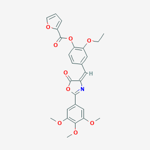 molecular formula C26H23NO9 B422331 2-ethoxy-4-[(5-oxo-2-(3,4,5-trimethoxyphenyl)-1,3-oxazol-4(5H)-ylidene)methyl]phenyl 2-furoate 