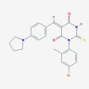 molecular formula C22H20BrN3O2S B422335 (5Z)-1-(4-bromo-2-methylphenyl)-5-[4-(pyrrolidin-1-yl)benzylidene]-2-thioxodihydropyrimidine-4,6(1H,5H)-dione 