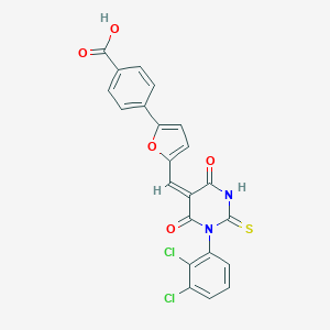 molecular formula C22H12Cl2N2O5S B422344 4-{5-[(1-(2,3-dichlorophenyl)-4,6-dioxo-2-thioxotetrahydro-5(2H)-pyrimidinylidene)methyl]-2-furyl}benzoic acid 