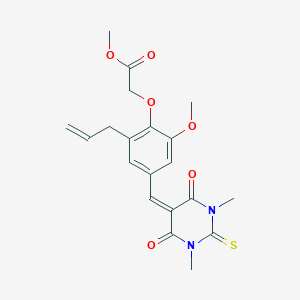 molecular formula C20H22N2O6S B422345 methyl {2-allyl-4-[(1,3-dimethyl-4,6-dioxo-2-thioxotetrahydro-5(2H)-pyrimidinylidene)methyl]-6-methoxyphenoxy}acetate 