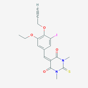 molecular formula C18H17IN2O4S B422346 5-[(3-Ethoxy-5-iodo-4-prop-2-ynoxyphenyl)methylidene]-1,3-dimethyl-2-sulfanylidene-1,3-diazinane-4,6-dione CAS No. 347387-15-9