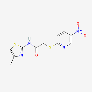 molecular formula C11H10N4O3S2 B4223489 N-(4-methyl-1,3-thiazol-2-yl)-2-(5-nitropyridin-2-yl)sulfanylacetamide 