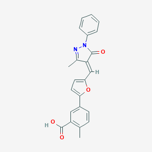 molecular formula C23H18N2O4 B422352 2-methyl-5-{5-[(3-methyl-5-oxo-1-phenyl-1,5-dihydro-4H-pyrazol-4-ylidene)methyl]-2-furyl}benzoic acid 